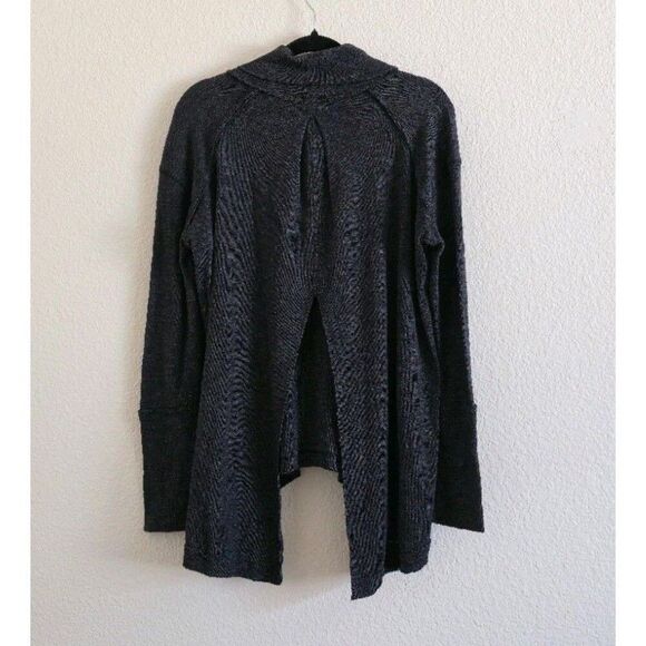We The Free Gray Sweater Size M Knit Turtleneck Long Sleeve Slit Black - Picture 4 of 6